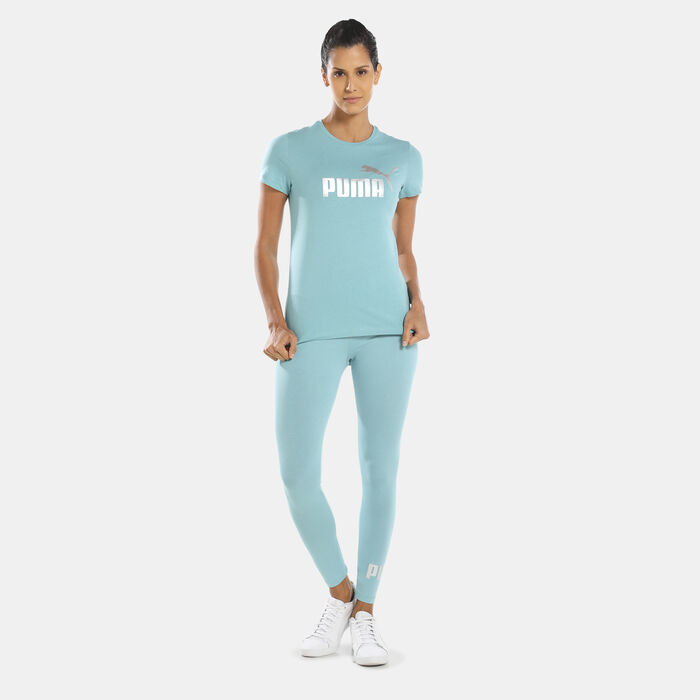 PUMA Women's Essentials+ Metallic Logo T-Shirt Blue PUMA Women's Essentials+ Metallic Logo T-Shirt Blue image number 2