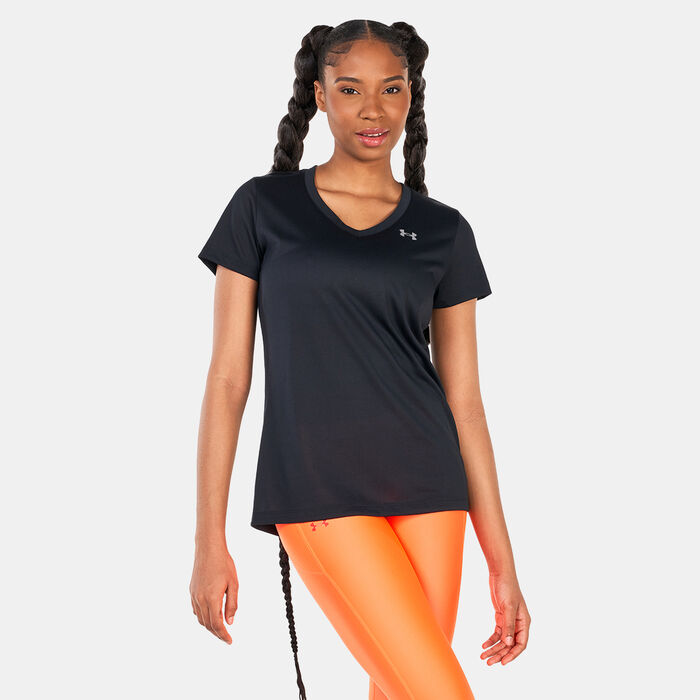 Under Armour Women's UA Tech™ V-Neck T-Shirt Black Under Armour Women's UA Tech™ V-Neck T-Shirt Black image number 0