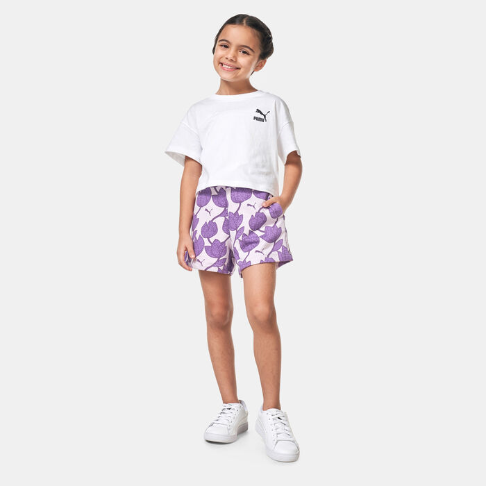 PUMA Kids' Essentials+ Blossom All Over Print Shorts Purple PUMA Kids' Essentials+ Blossom All Over Print Shorts Purple image number 2