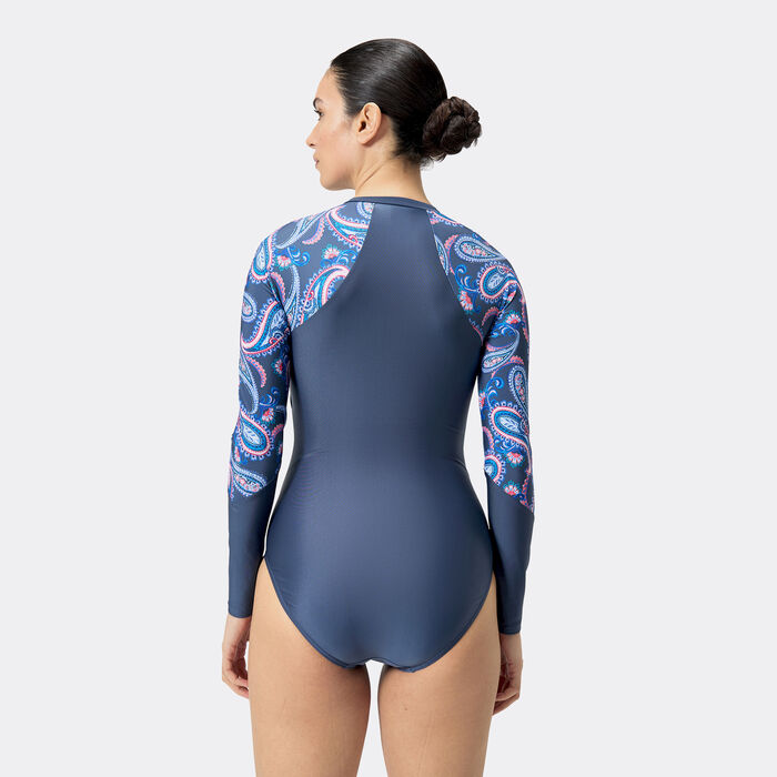 Speedo Women's Long Sleeve One-Piece Swimsuit Blue image number 1