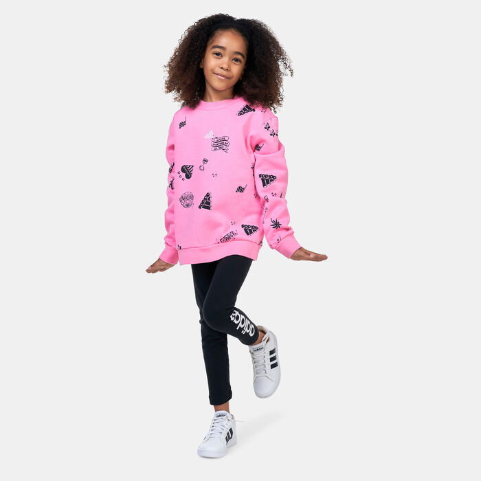 adidas Kids' Brand Love Allover Print Sweatshirt Pink adidas Kids' Brand Love Allover Print Sweatshirt Pink image number 4