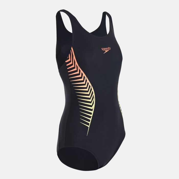 Speedo Women's Placement Muscleback One-Piece Swimsuit Black image number 3