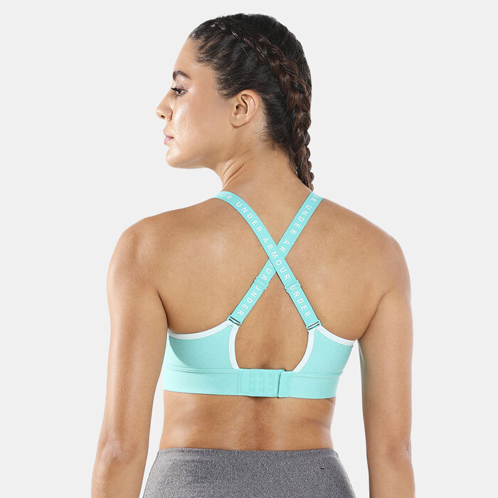 Under Armour Women's UA Infinity Mid Heather Cover Sports Bra Green Under Armour Women's UA Infinity Mid Heather Cover Sports Bra Green image number 1