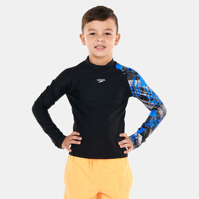 Speedo Kids' Printed Long Sleeve Rashguard Black Speedo Kids' Printed Long Sleeve Rashguard Black image number 0