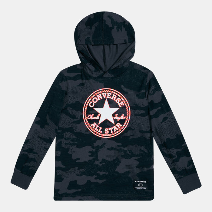 Converse Kids' Jungle Camo Hooded Long-Sleeve T-Shirt Black Converse Kids' Jungle Camo Hooded Long-Sleeve T-Shirt Black image number 0