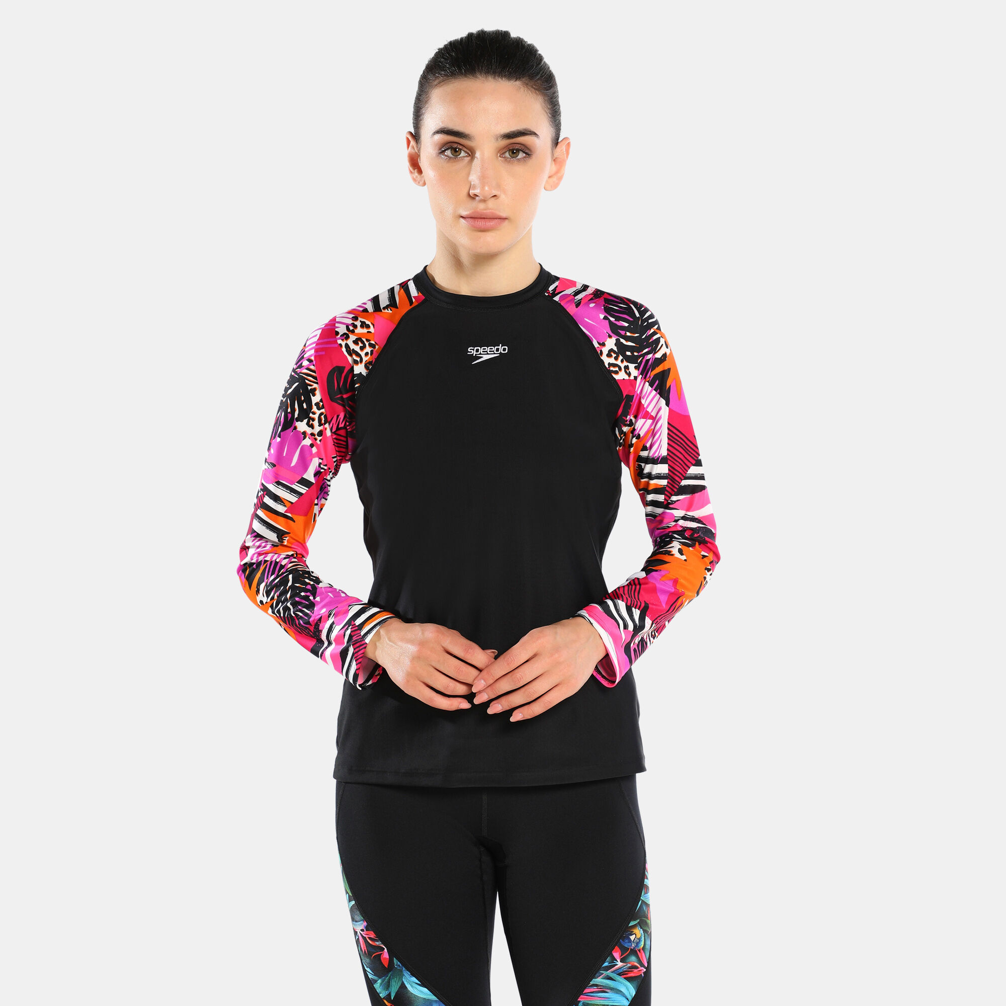 Women s Printed Long Sleeve Swimming T Shirt Black Speedo in Qatar SSS