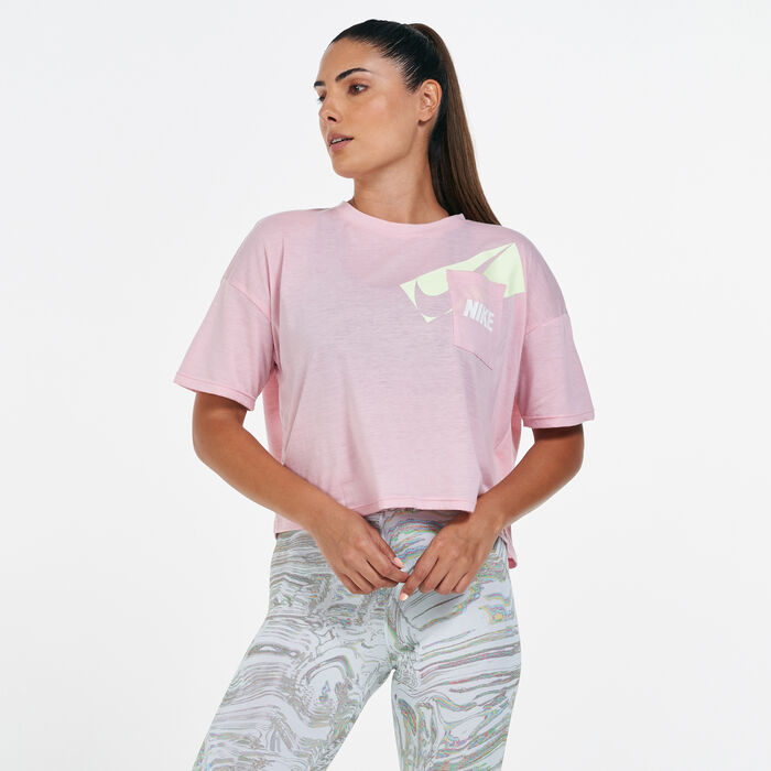 Nike Women's Dri-FIT Graphic Training Crop Top Pink Nike Women's Dri-FIT Graphic Training Crop Top Pink image number 0