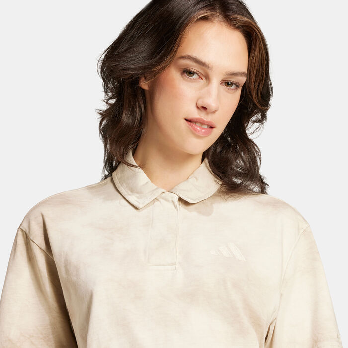 adidas Women's ALL SZN Tie Dye Polo T-Shirt Beige adidas Women's ALL SZN Tie Dye Polo T-Shirt Beige image number 4