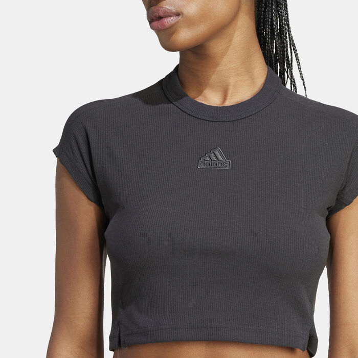 adidas Women's Lounge Ribbed Crop Top Black image number 4