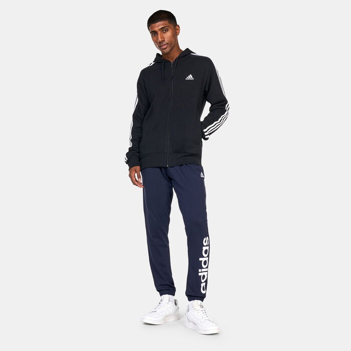 adidas Men's Essentials French Terry 3-Stripes Full-Zip Hoodie Black image number 2