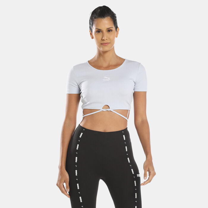 PUMA Women's Classics Ribbed T-Shirt Blue image number 0