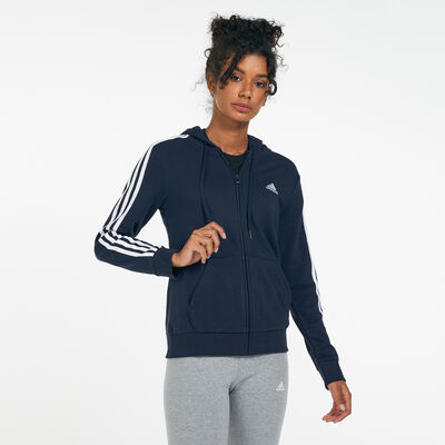 adidas Women's Essentials 3-Stripes Full Zip Hoodie Blue