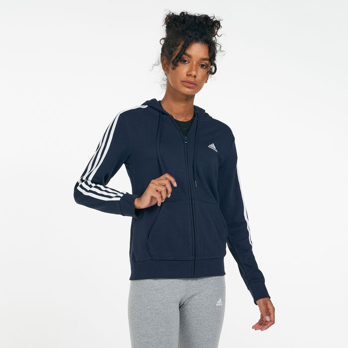 adidas Women's Essentials 3-Stripes Full Zip Hoodie Blue image number 0