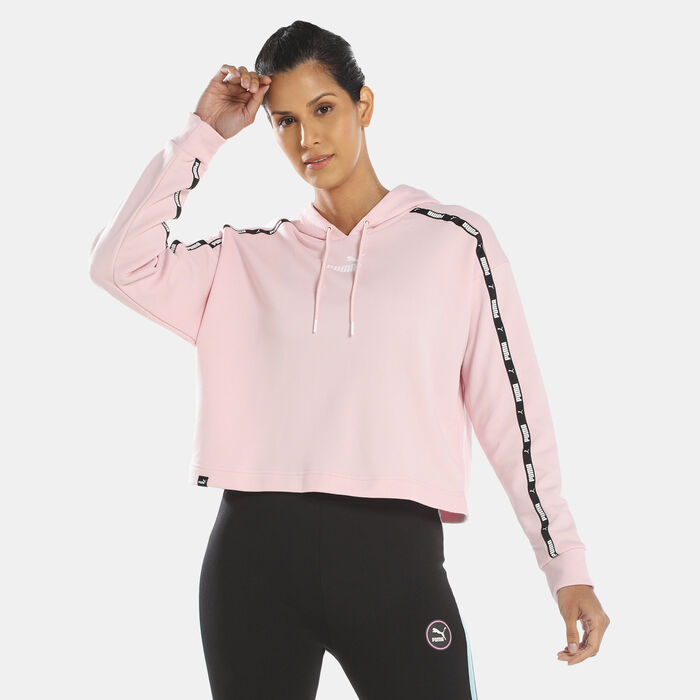 PUMA Women's Power Tape Cropped Hoodie Pink PUMA Women's Power Tape Cropped Hoodie Pink image number 0