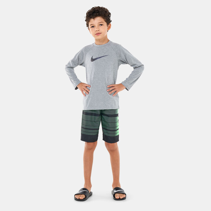 Nike Swim Kids' Heather Hydroguard Swim Top Grey image number 2