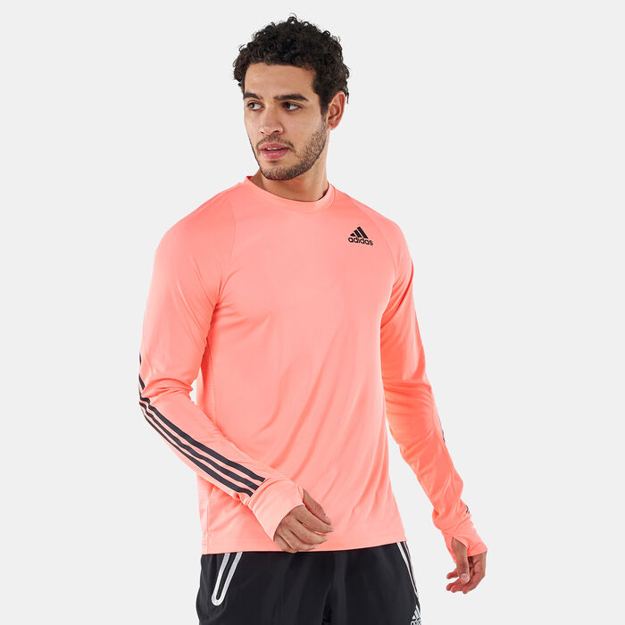 adidas Men's Run Icon Full Reflective 3-Stripes Long Sleeve T-Shirt Pink adidas Men's Run Icon Full Reflective 3-Stripes Long Sleeve T-Shirt Pink image number 0
