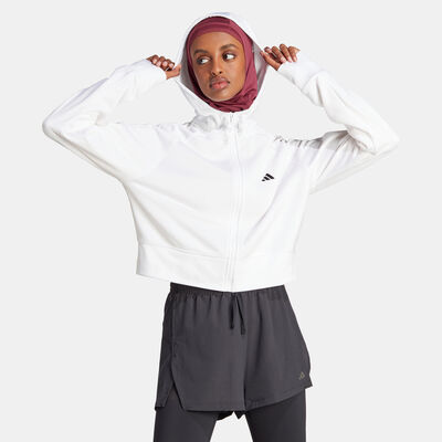 adidas Women's Game and Go Fleece Full-Zip Training Hoodie White