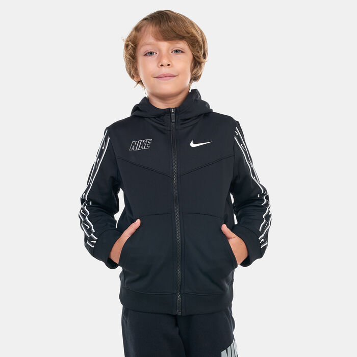Nike Kids' Sportswear Repeat Full-Zip Hoodie (Older Kids) Black Nike Kids' Sportswear Repeat Full-Zip Hoodie (Older Kids) Black image number 0