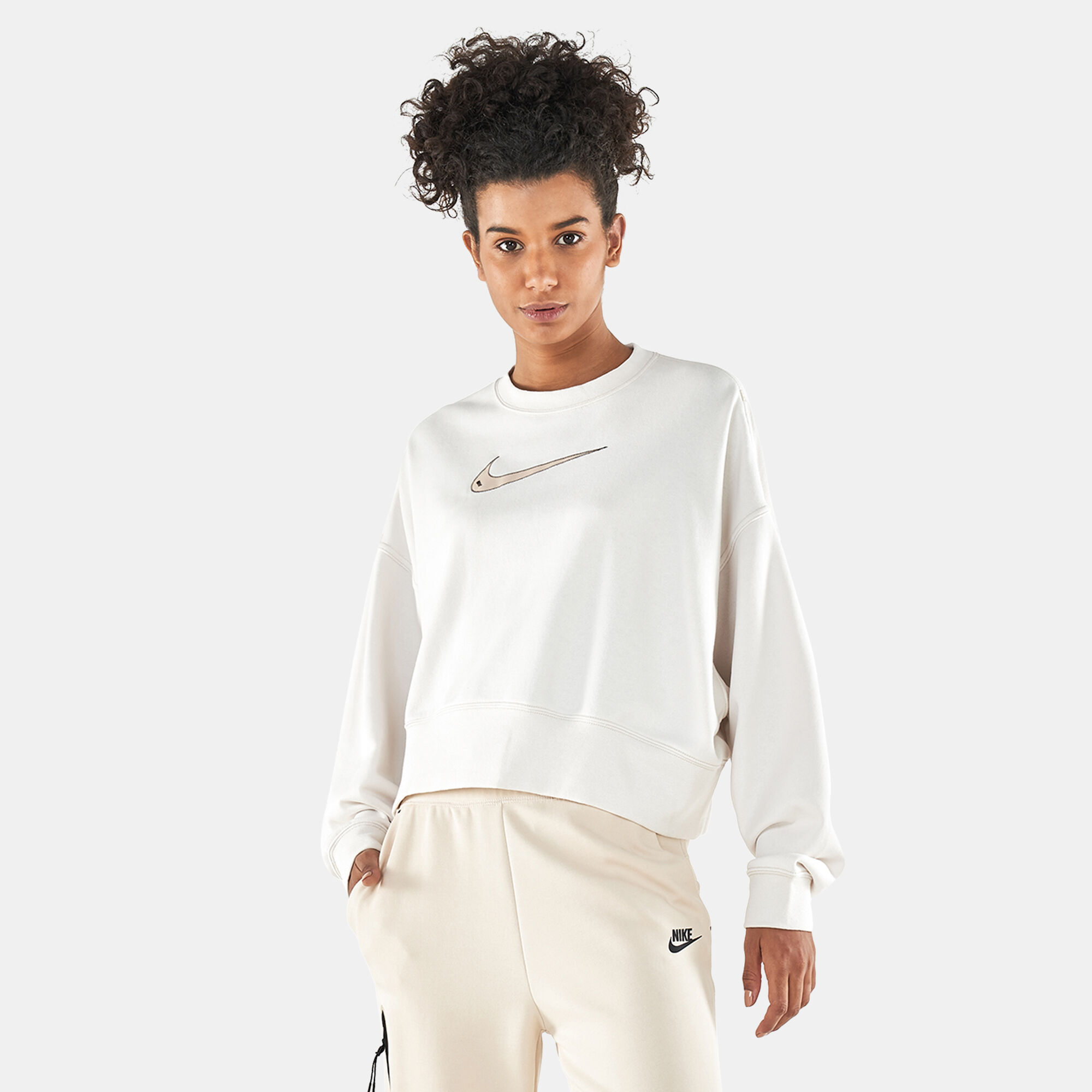 White nike cropped sweatshirt hot sale