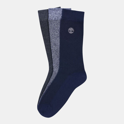 Timberland Men's Marled Rubbed Pique Crew Socks (3 Pack) Blue