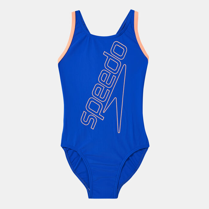 Speedo Kids' Boom Logo Placement Flyback Swimsuit Blue Speedo Kids' Boom Logo Placement Flyback Swimsuit Blue image number 0