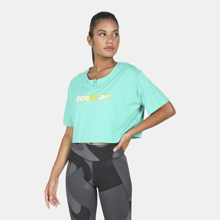 Reebok Women's Meet You There Cropped T-Shirt Green Reebok Women's Meet You There Cropped T-Shirt Green image number 0