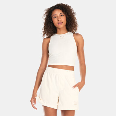 PUMA Women's Classics Towelling Crop Top Beige PUMA Women's Classics Towelling Crop Top Beige