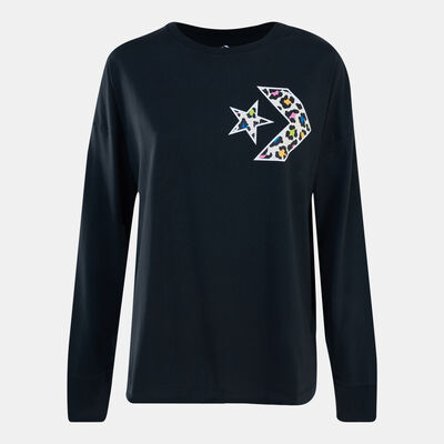 Converse Women's Star Chevron Multicolored Leopard Infill T-Shirt Black
