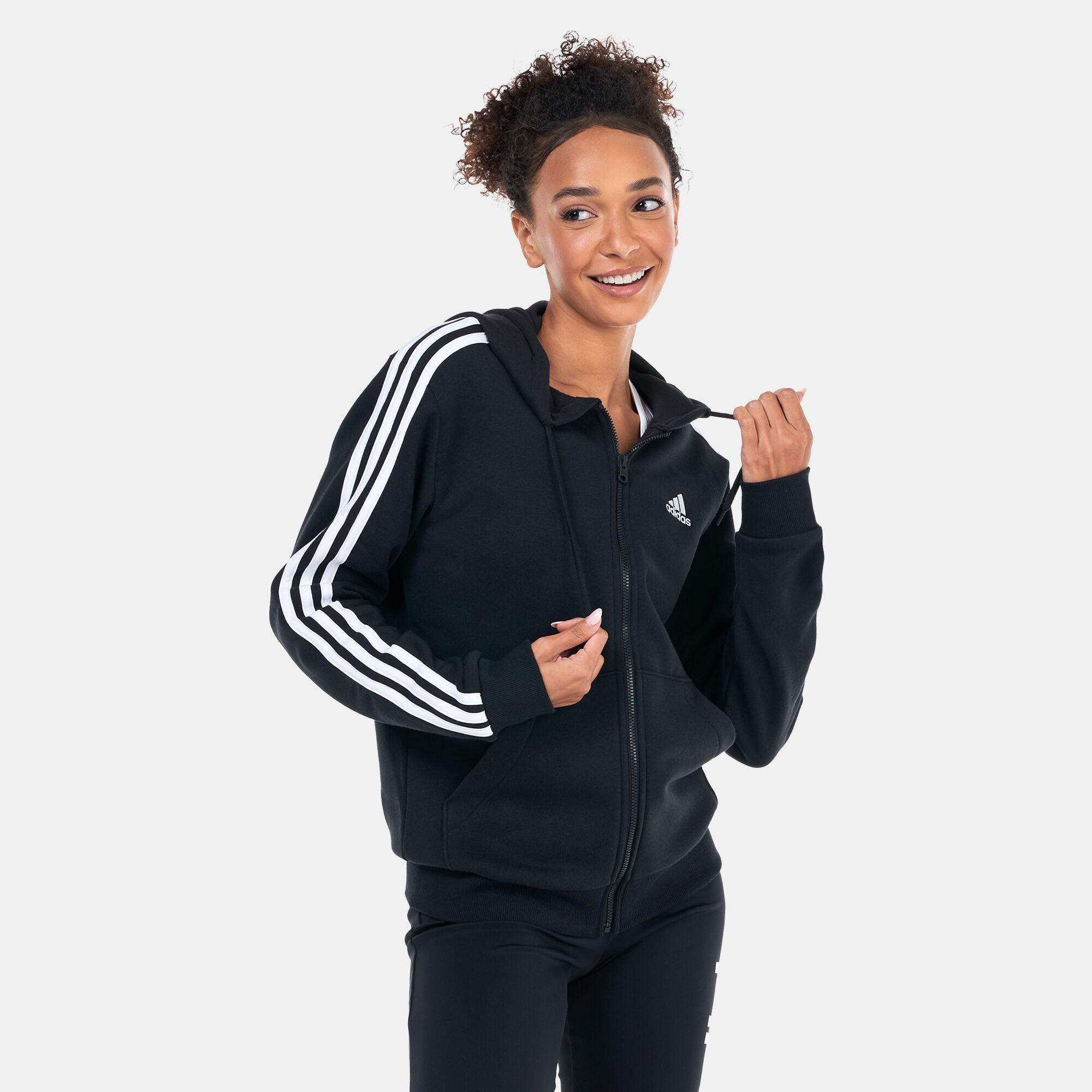 Women s Essentials 3 Stripes Fleece Hoodie Black adidas in Qatar SSS