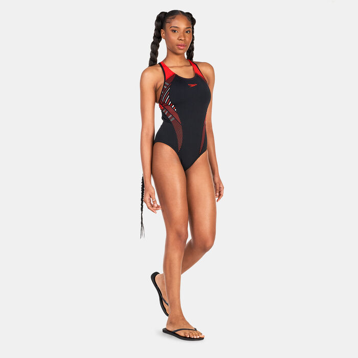 Speedo Women's Placement Laneback Swimsuit Black Speedo Women's Placement Laneback Swimsuit Black image number 2
