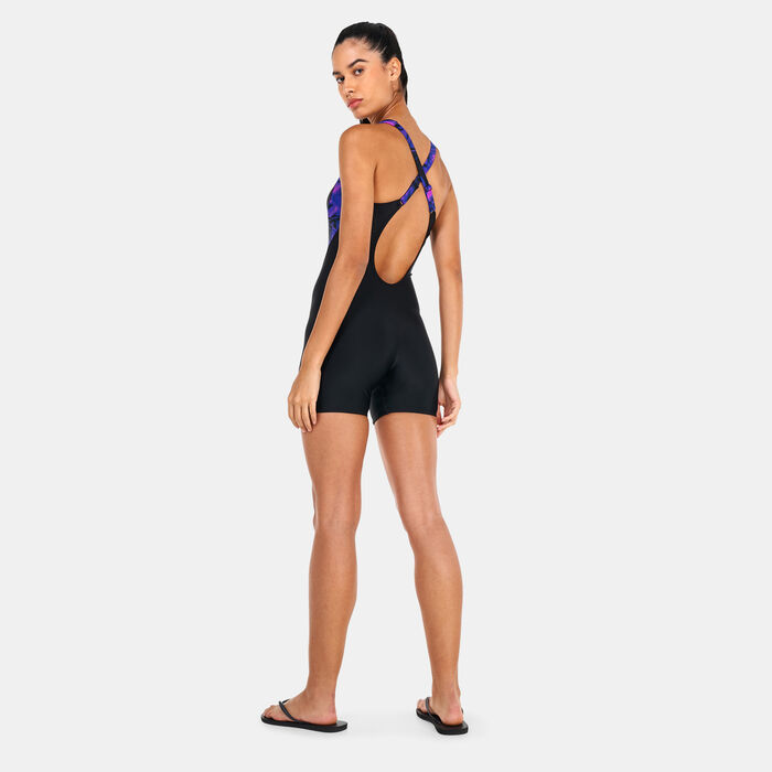 Speedo Women's Allover Print Panel One-Piece Legsuit Black Speedo Women's Allover Print Panel One-Piece Legsuit Black image number 1