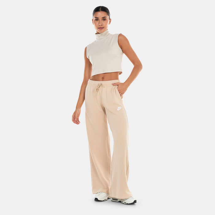 Nike Women's Sportswear Club Fleece Mid-Rise Wide Pants Ivory Nike Women's Sportswear Club Fleece Mid-Rise Wide Pants Ivory image number 2
