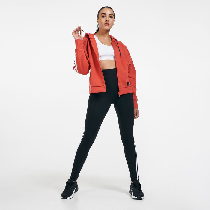 adidas Women's Sportswear Wrapped 3-Stripes Full-Zip Hoodie Red adidas Women's Sportswear Wrapped 3-Stripes Full-Zip Hoodie Red image number 2