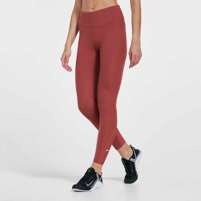 Nike Women's One Mid-Rise 7/8 Mesh-Panelled Leggings Red image number 0