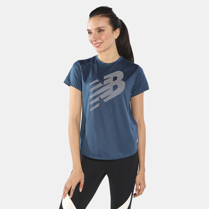 New Balance Women's Printed Accelerate T-Shirt Blue New Balance Women's Printed Accelerate T-Shirt Blue image number 0