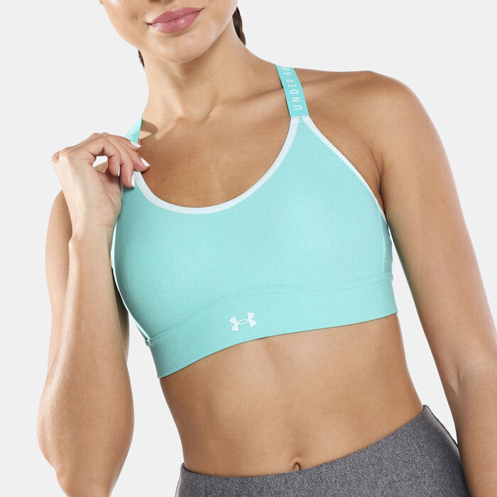 Under Armour Women's UA Infinity Mid Heather Cover Sports Bra Green Under Armour Women's UA Infinity Mid Heather Cover Sports Bra Green image number 3