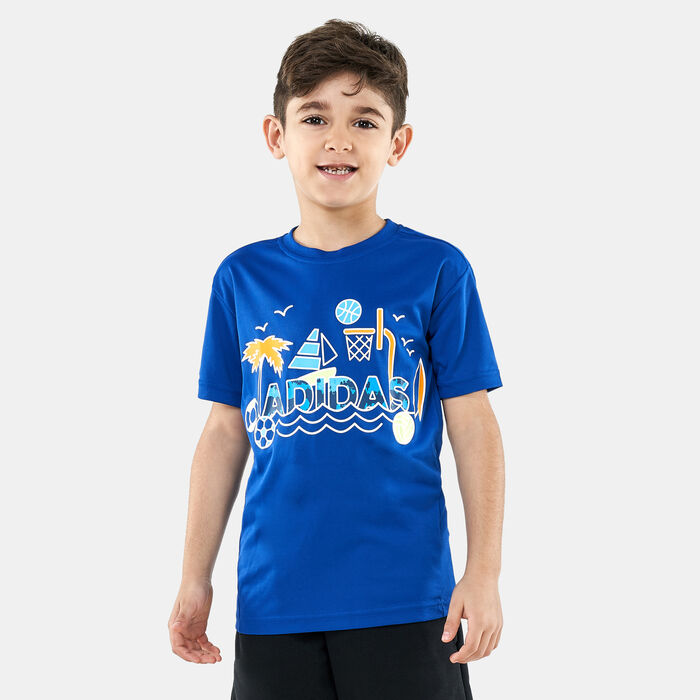adidas Kids' Cotton Graphic T-Shirt Blue adidas Kids' Cotton Graphic T-Shirt Blue image number 0