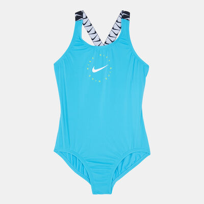 Nike Swim Kids' Logo Tape Crossback One-Piece Swimsuit yellow