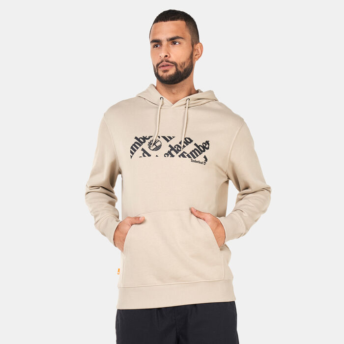 Timberland Men's Linear Logo Print T-Hoodie Beige image number 0