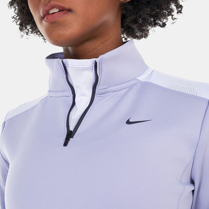 Nike Women's Dri-FIT Long-Sleeve 1/4-Zip Training T-Shirt Purple image number 3