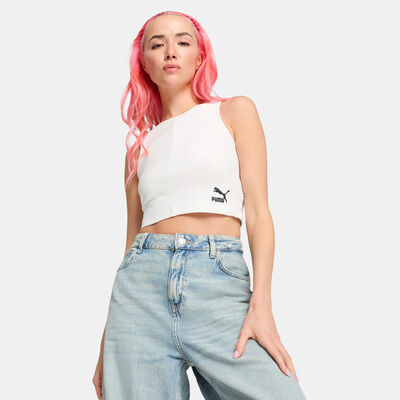PUMA Women's Classics Ribbed Crop Top White