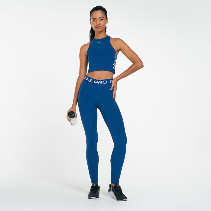 Nike Women's Pro Mid-Rise Mesh-Panelled Leggings Blue Nike Women's Pro Mid-Rise Mesh-Panelled Leggings Blue image number 2