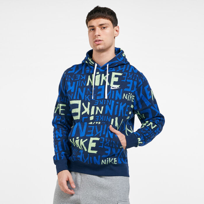 Nike Men's Sportswear Club Allover Print Hoodie Blue image number 0