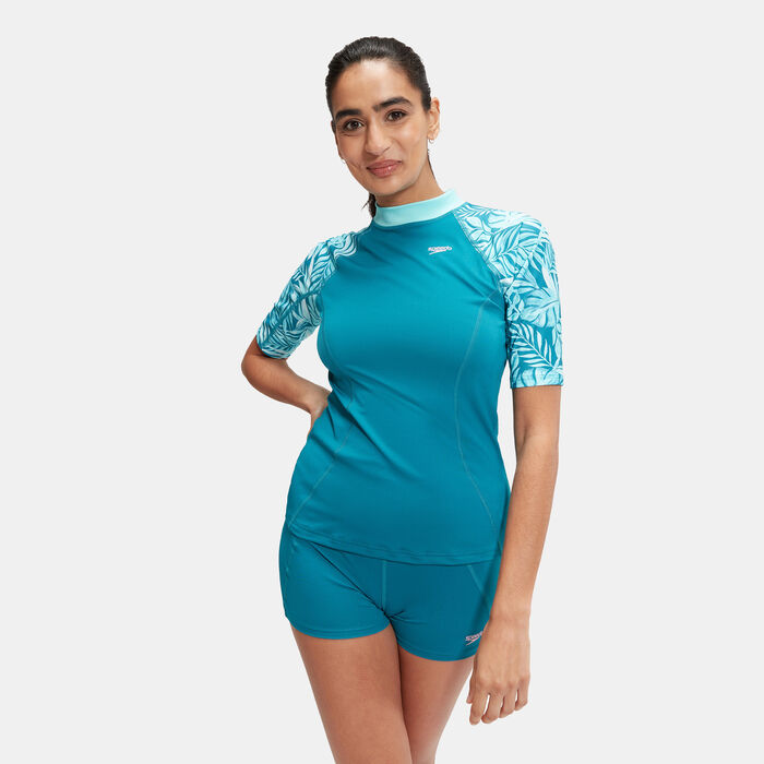 Speedo Women's Printed Swimming Rashguard Blue Speedo Women's Printed Swimming Rashguard Blue image number 0