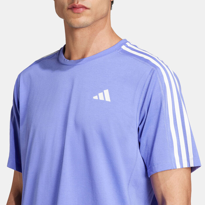 adidas Men's Own the Run 3-Stripes Running T-Shirt Blue image number 3