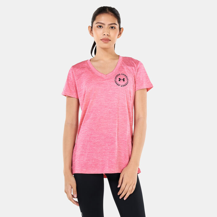 Under Armour Women's UA Tech™ Twist Crest T-Shirt Pink Under Armour Women's UA Tech™ Twist Crest T-Shirt Pink image number 0