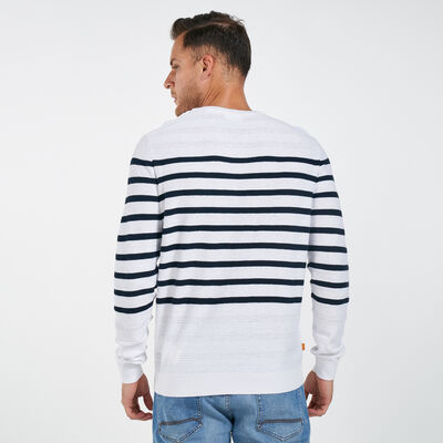 Timberland Men's Textured Striped Sweater White Timberland Men's Textured Striped Sweater White