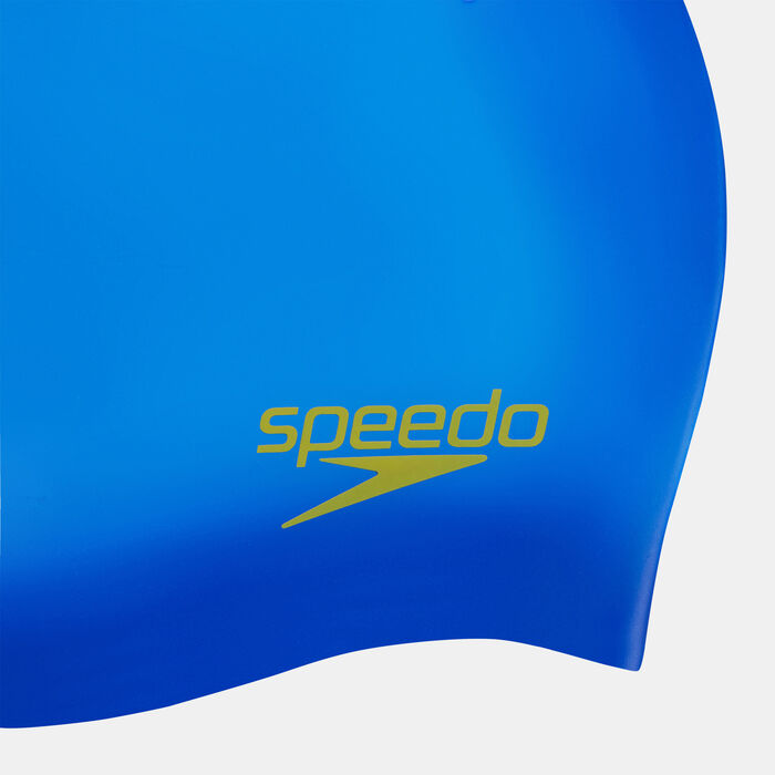 Speedo Kids' Plain Moulded Silicone Swimming Cap Blue image number 2