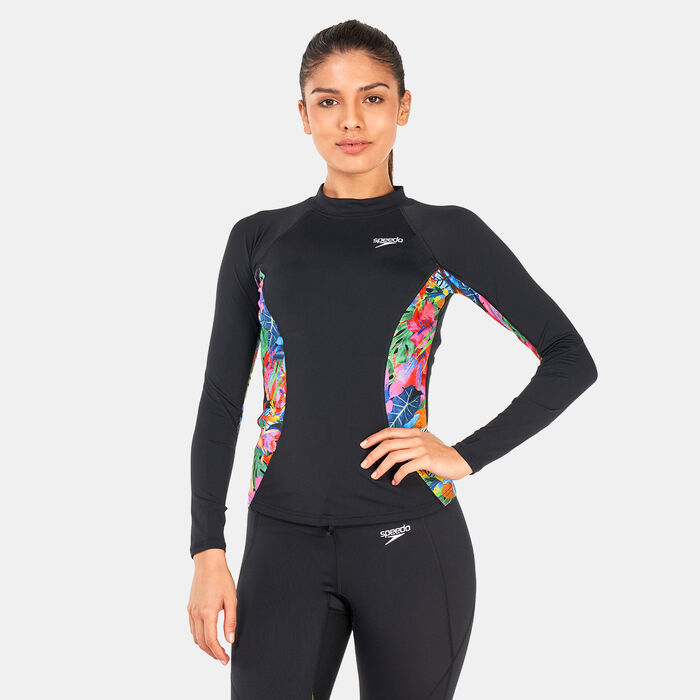 Speedo Women's Printed Long Sleeve Rashguard Black image number 0