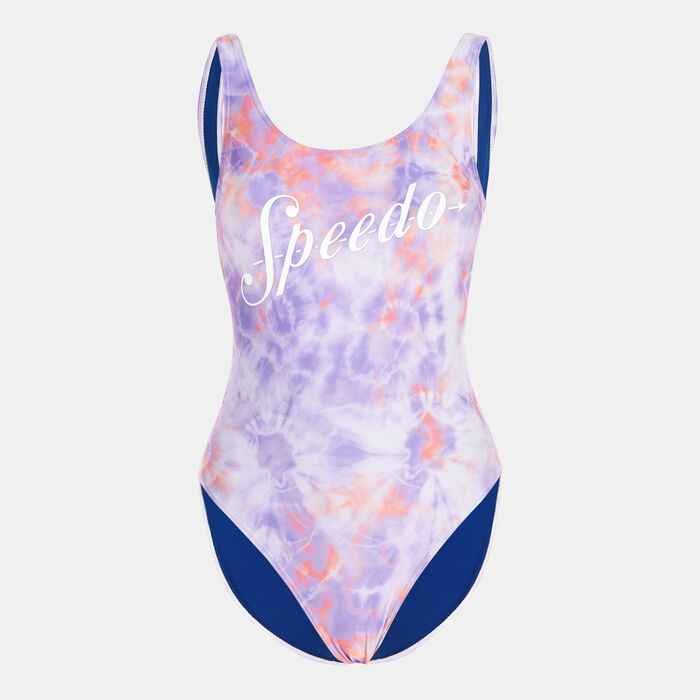 Speedo Women's Printed Logo Deep U-Back One-Piece Swimsuit Purple Speedo Women's Printed Logo Deep U-Back One-Piece Swimsuit Purple image number 0